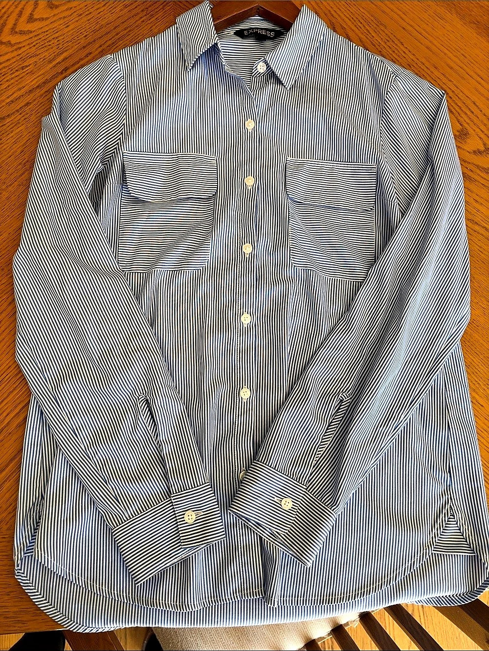 Express Striped Button Down in Blue & White XS Like New